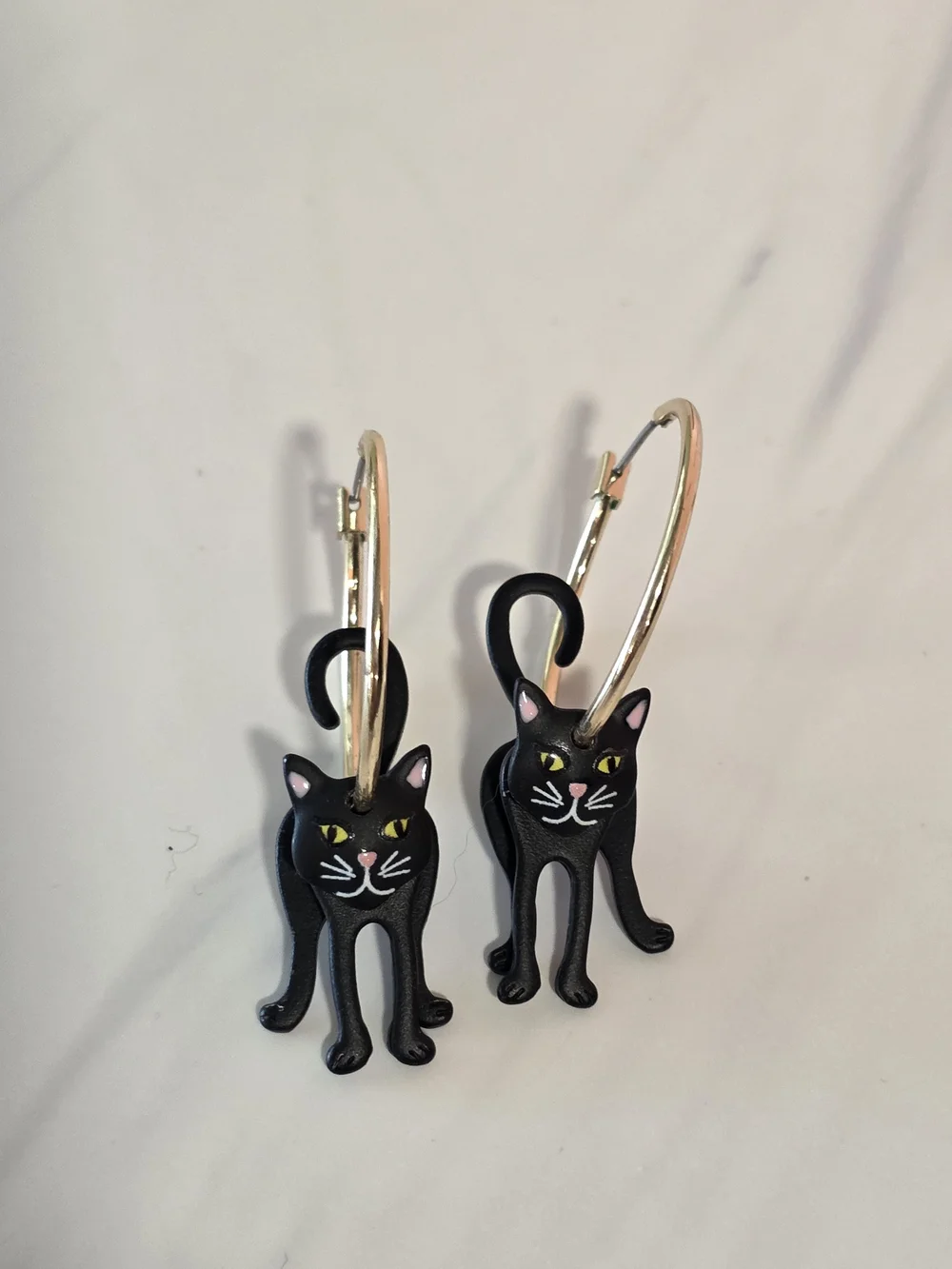 Black Cat Hoop Earrings - Playful Black Cat Design
